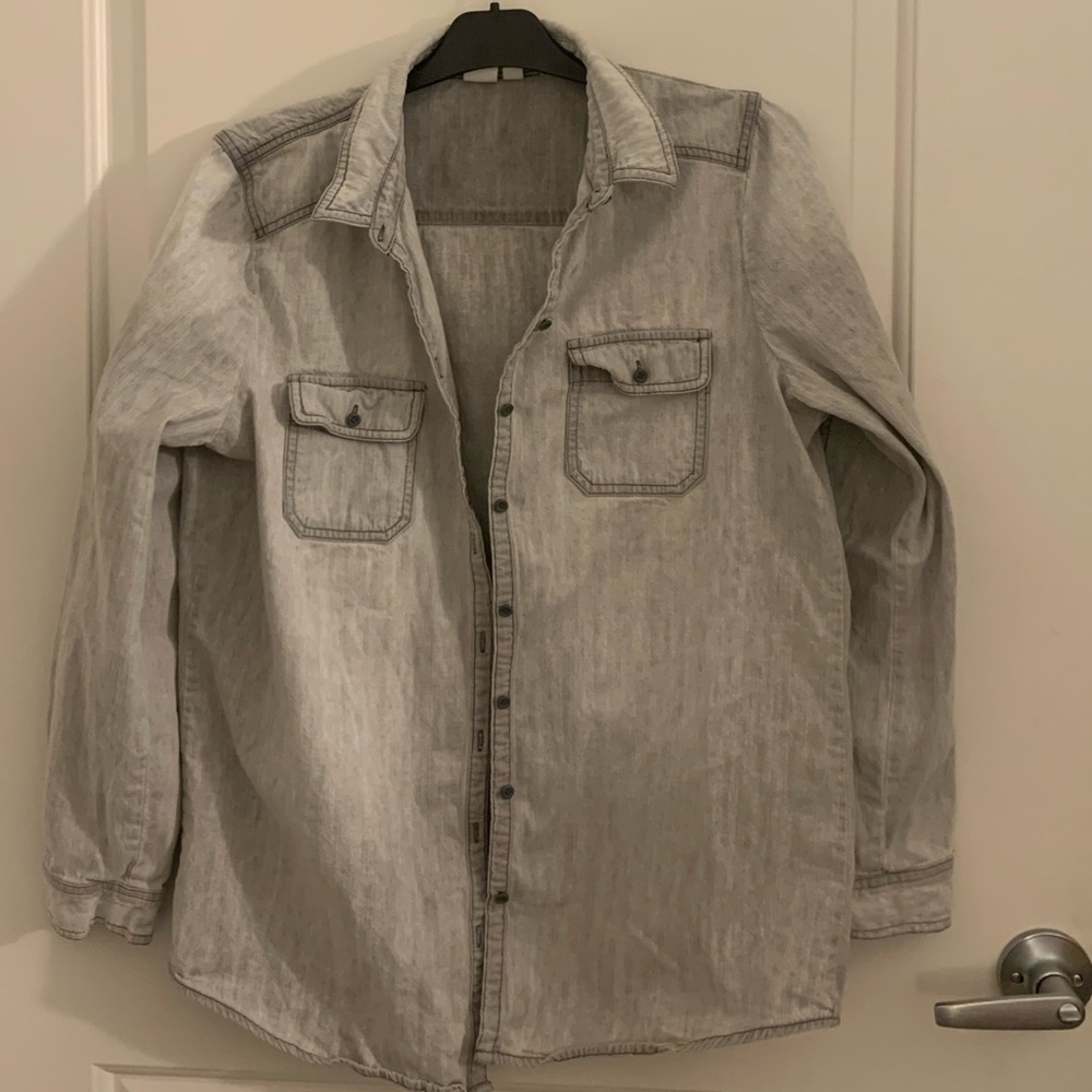 Grey Denim Button Down Top by BP-Large